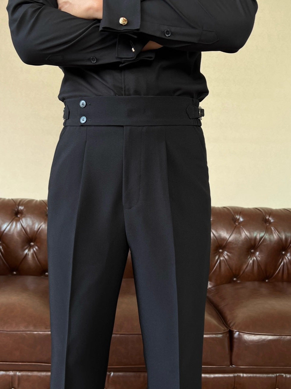 High Waist Draped Nine-Point Trousers