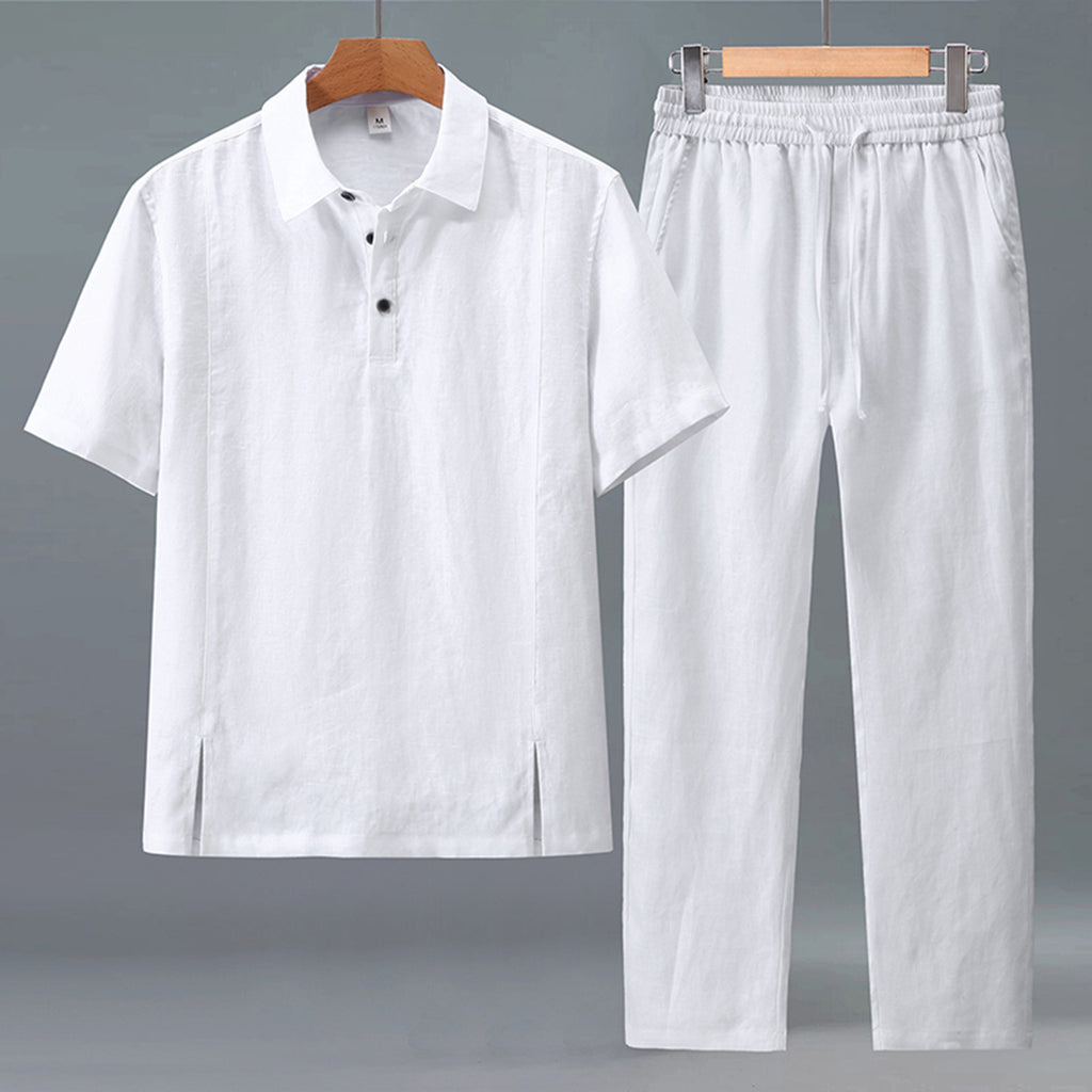 Mens Linen Polo Shirt and Pants Set