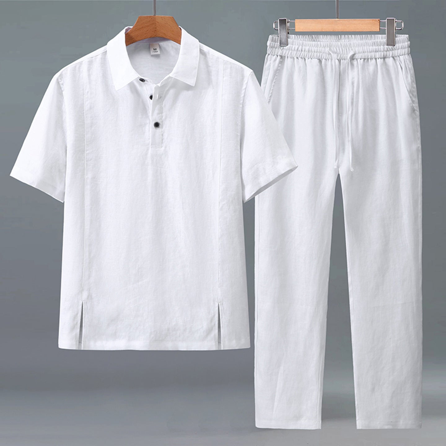 Mens Linen Polo Shirt and Pants Set