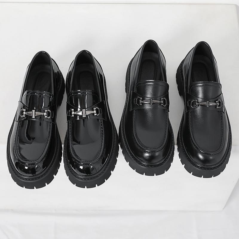 Men's Height Increasing Leather Loafers Patent Leather Casual Shoes