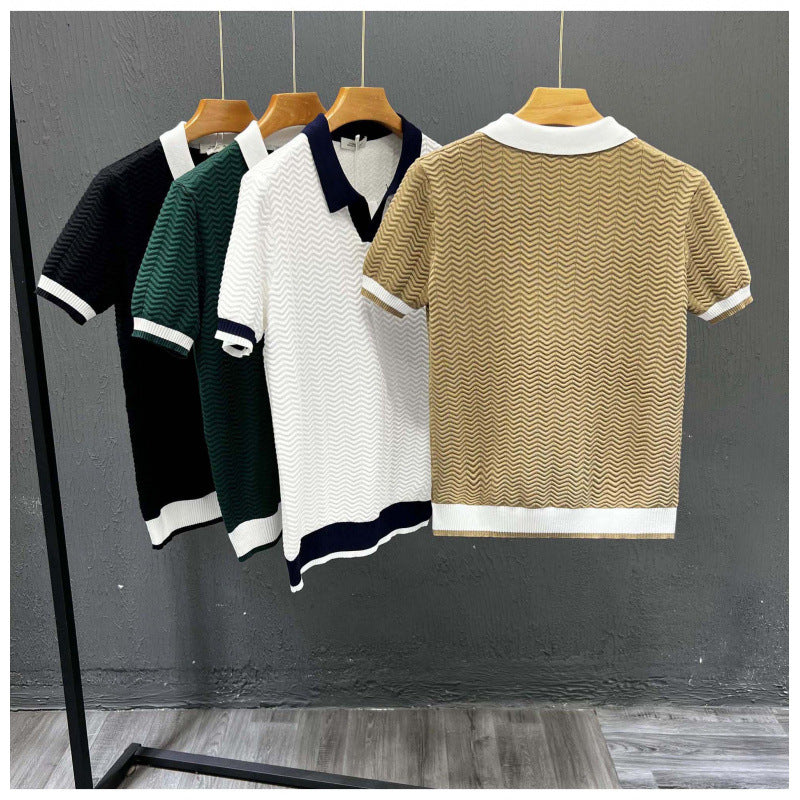 Mens Contrast Color Knitted Polo Shirt