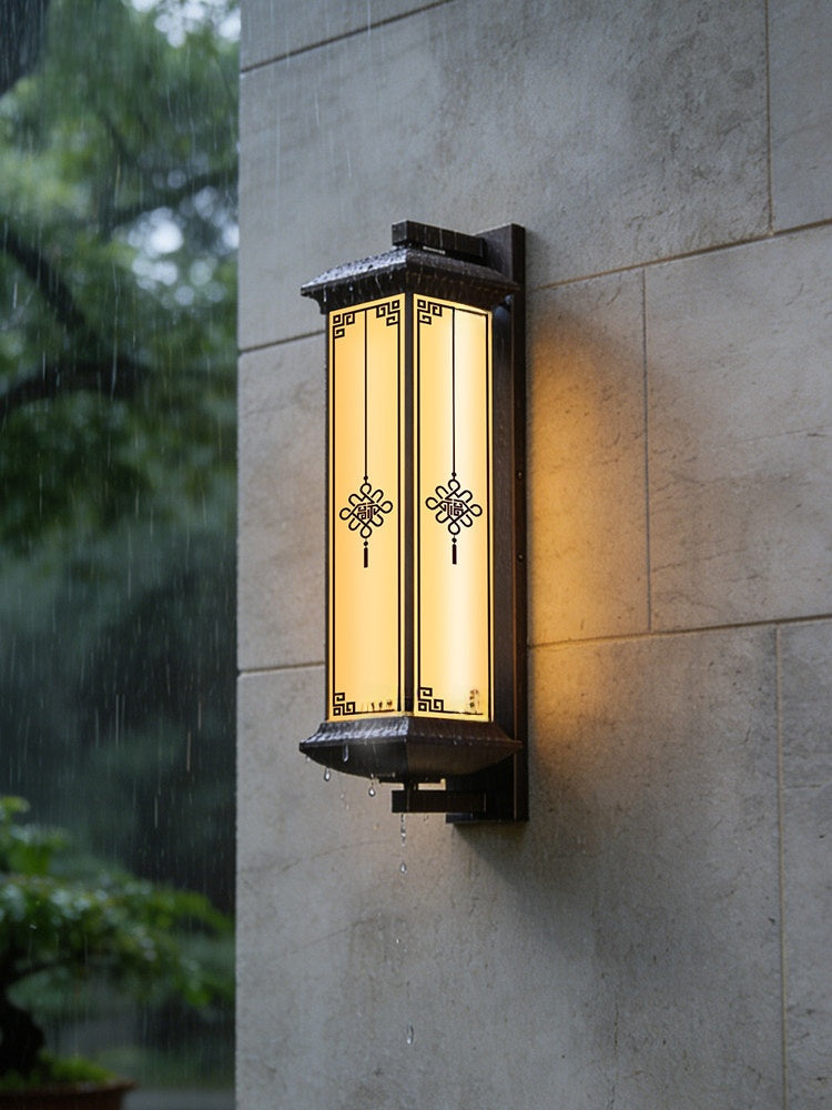 Solar Powered Outdoor Wall Light with Chinese Design