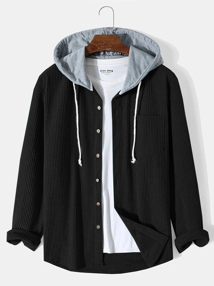 Mens Waffle Knit Hooded Sweatshirt