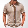 Men Summer Short Sleeve Knitted Striped Lapel Collar Business Polo Shirt