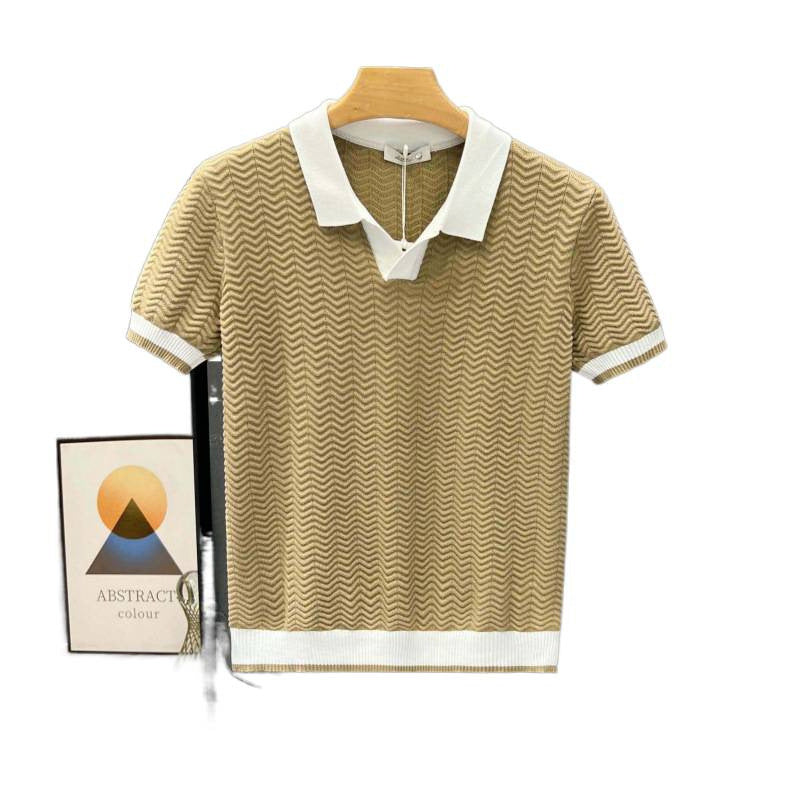 Mens Contrast Color Knitted Polo Shirt