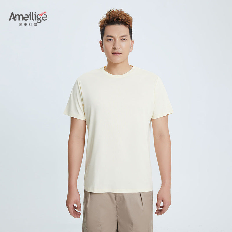 Round Neck Pure Cotton T-shirt Men's Top Base Shirt