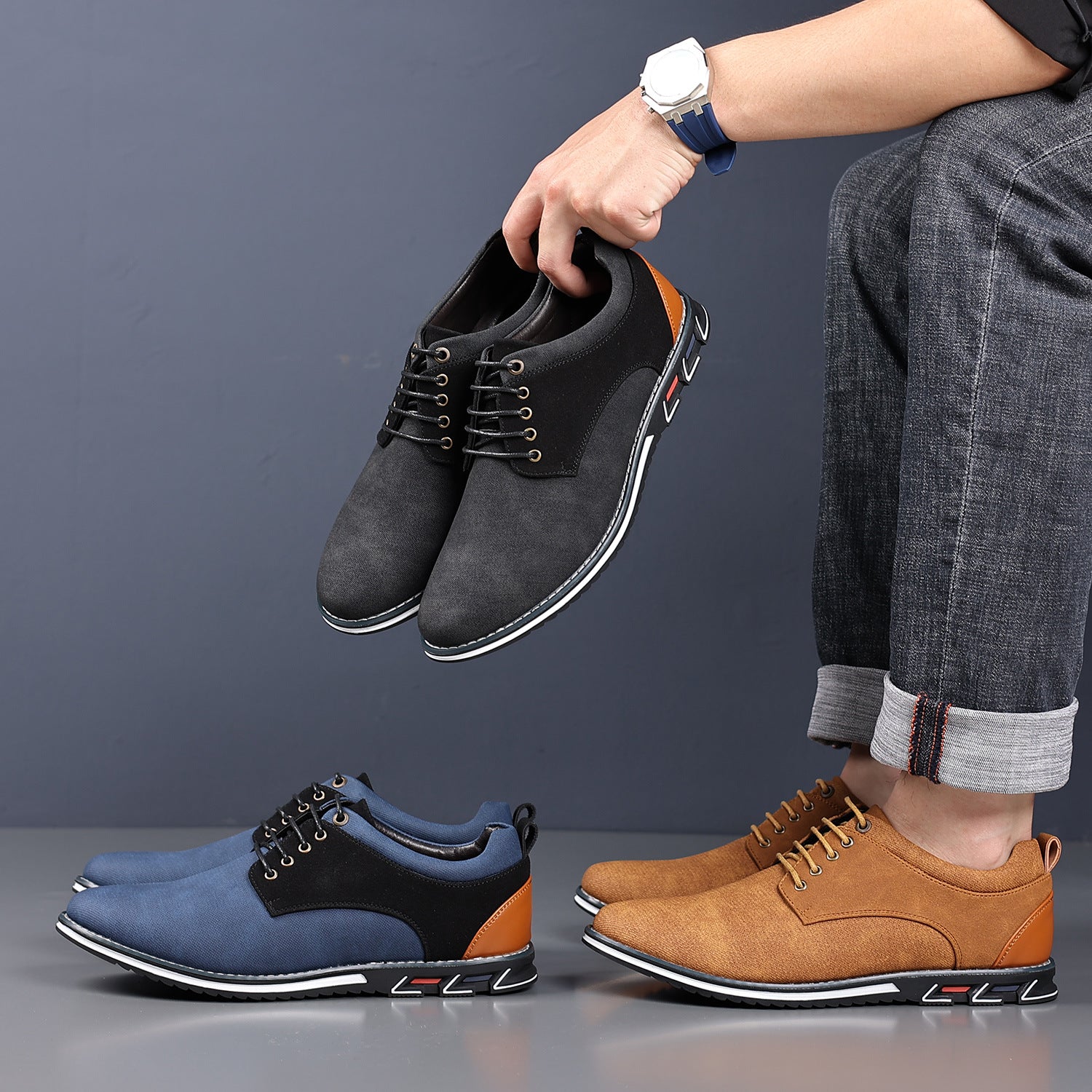Men's Leather Casual Lace-Up Shoes