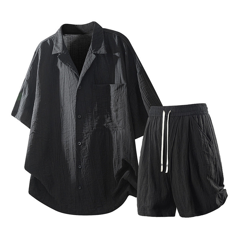 Mens Summer Casual Shirt Shorts Set