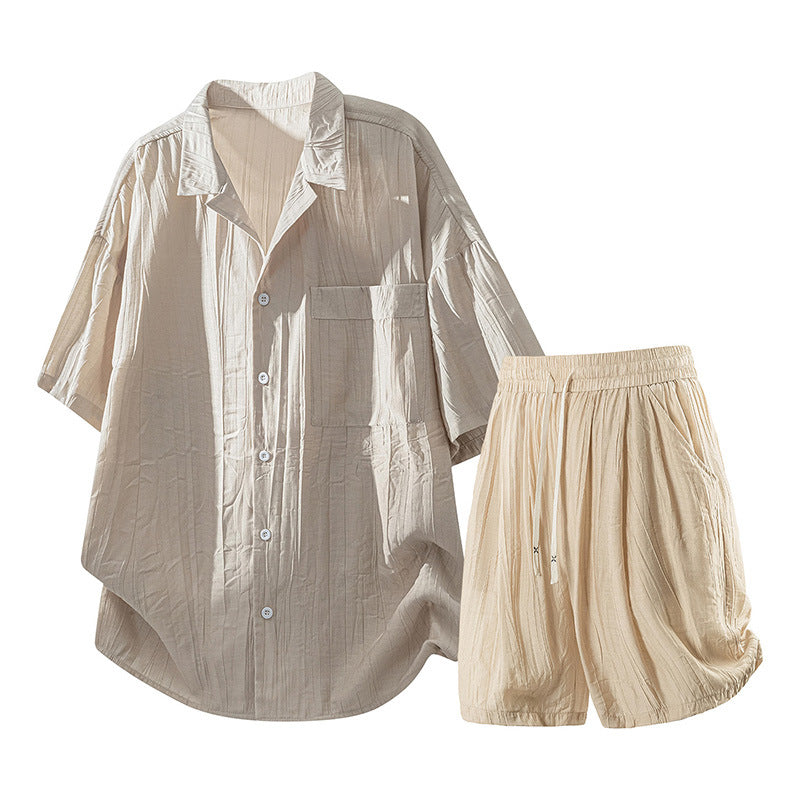 Mens Summer Casual Shirt Shorts Set