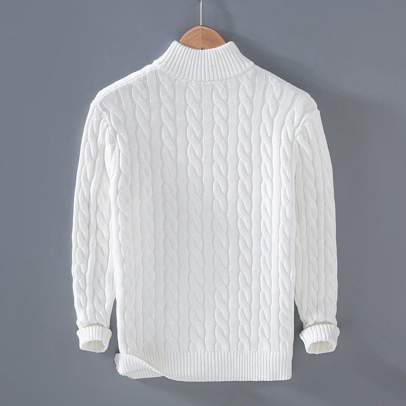 Half-High Collar Thick Coarse-Knit Men's Sweater