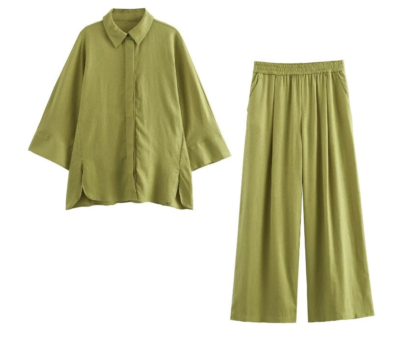 Linen Shirt Straight Trousers