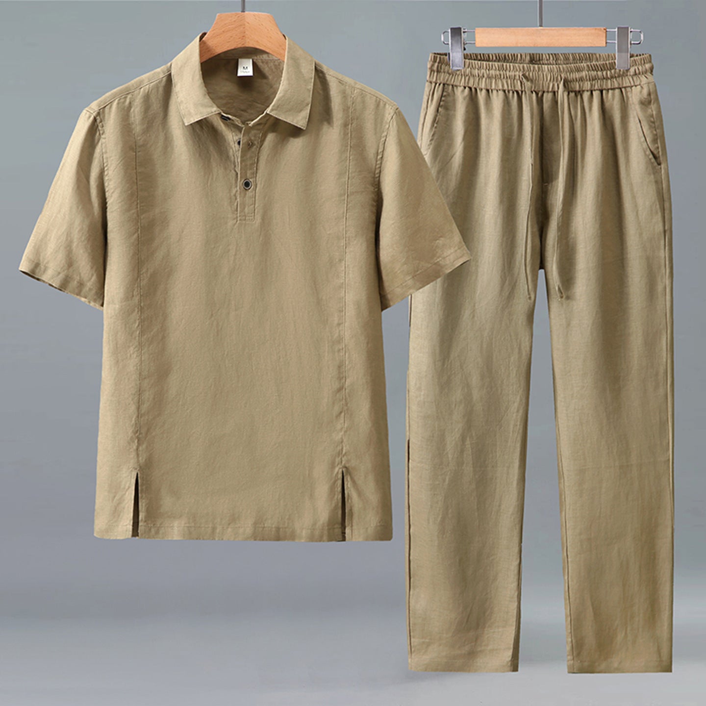 Mens Linen Polo Shirt and Pants Set