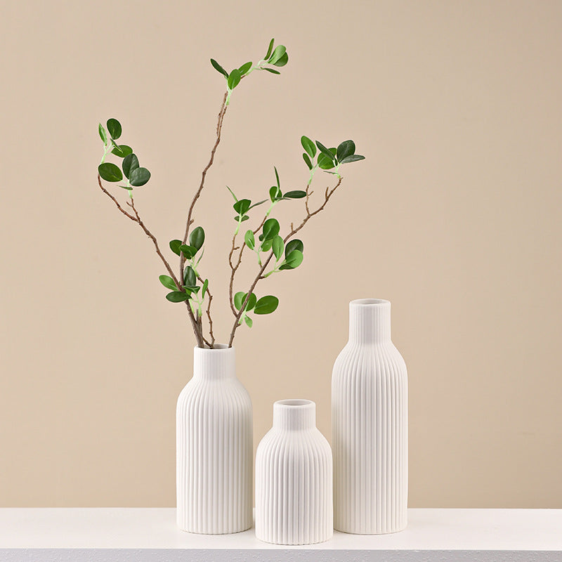European Morandi Ceramic Vase Desktop Living Room Ornament with Dried Flowers Striped Decor