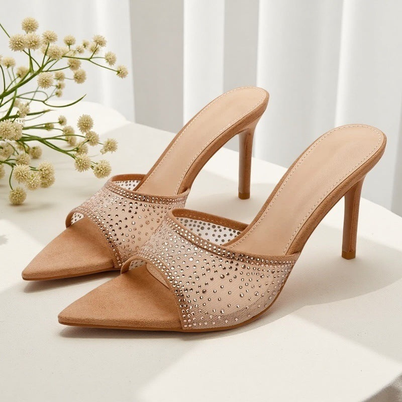Rhinestone Pointed Toe High Heel Sandals