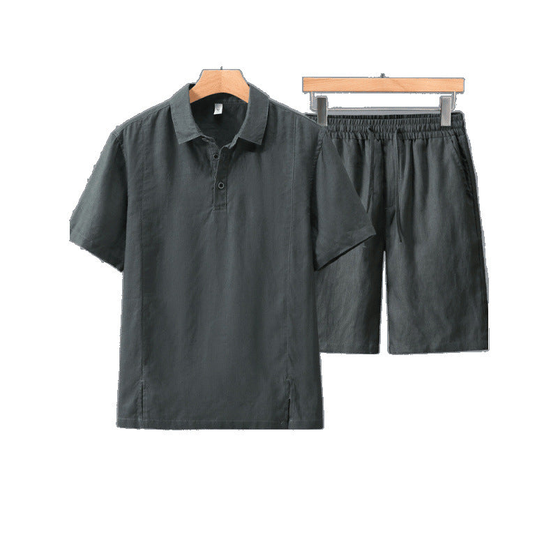 Mens Linen Polo Shirt and Pants Set