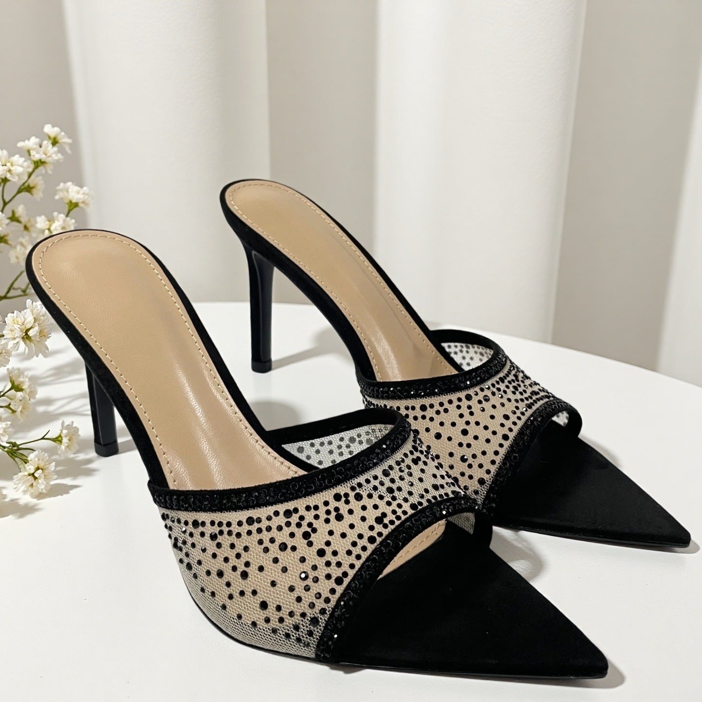 Rhinestone Pointed Toe High Heel Sandals