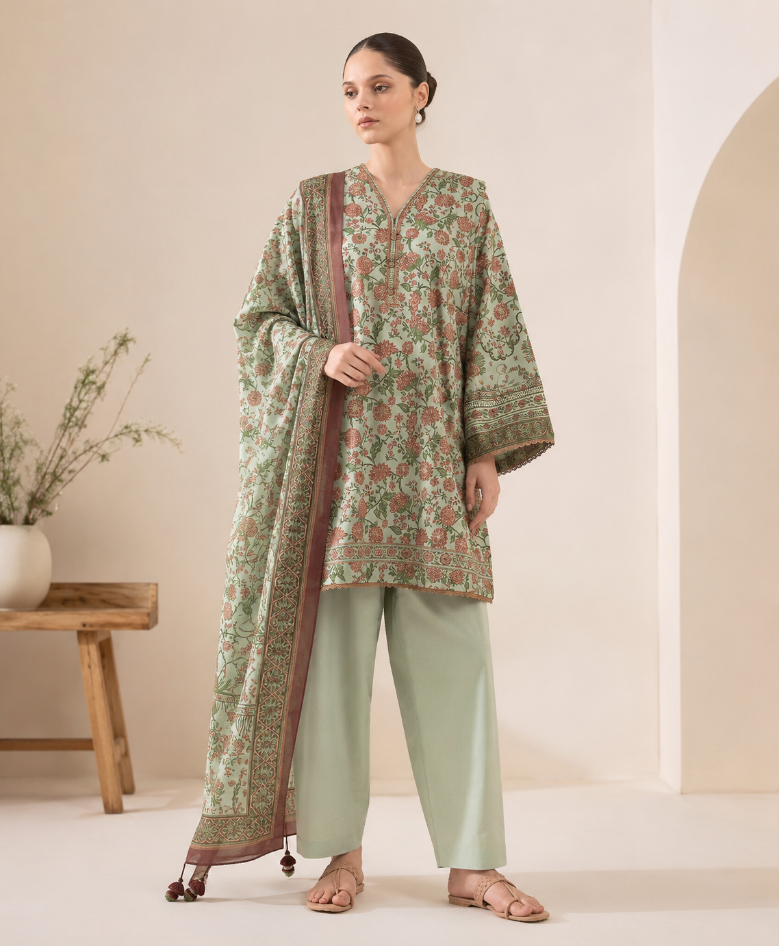 REHMAN Women’s Premium Floral Lawn 3-Piece Suit – Mint Blossom Edition