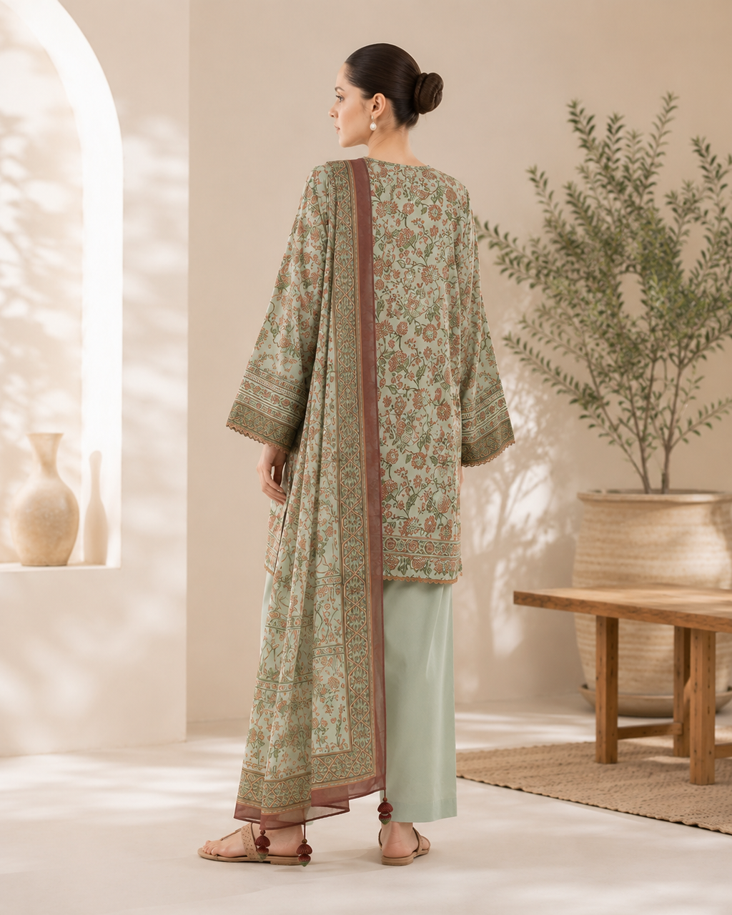 REHMAN Women’s Premium Floral Lawn 3-Piece Suit – Mint Blossom Edition