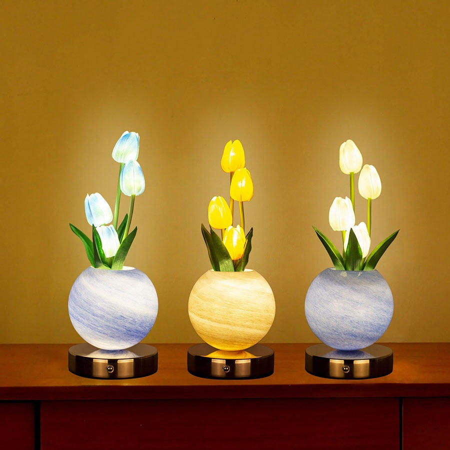 LED Tulip Planet Night Light with Touch Control