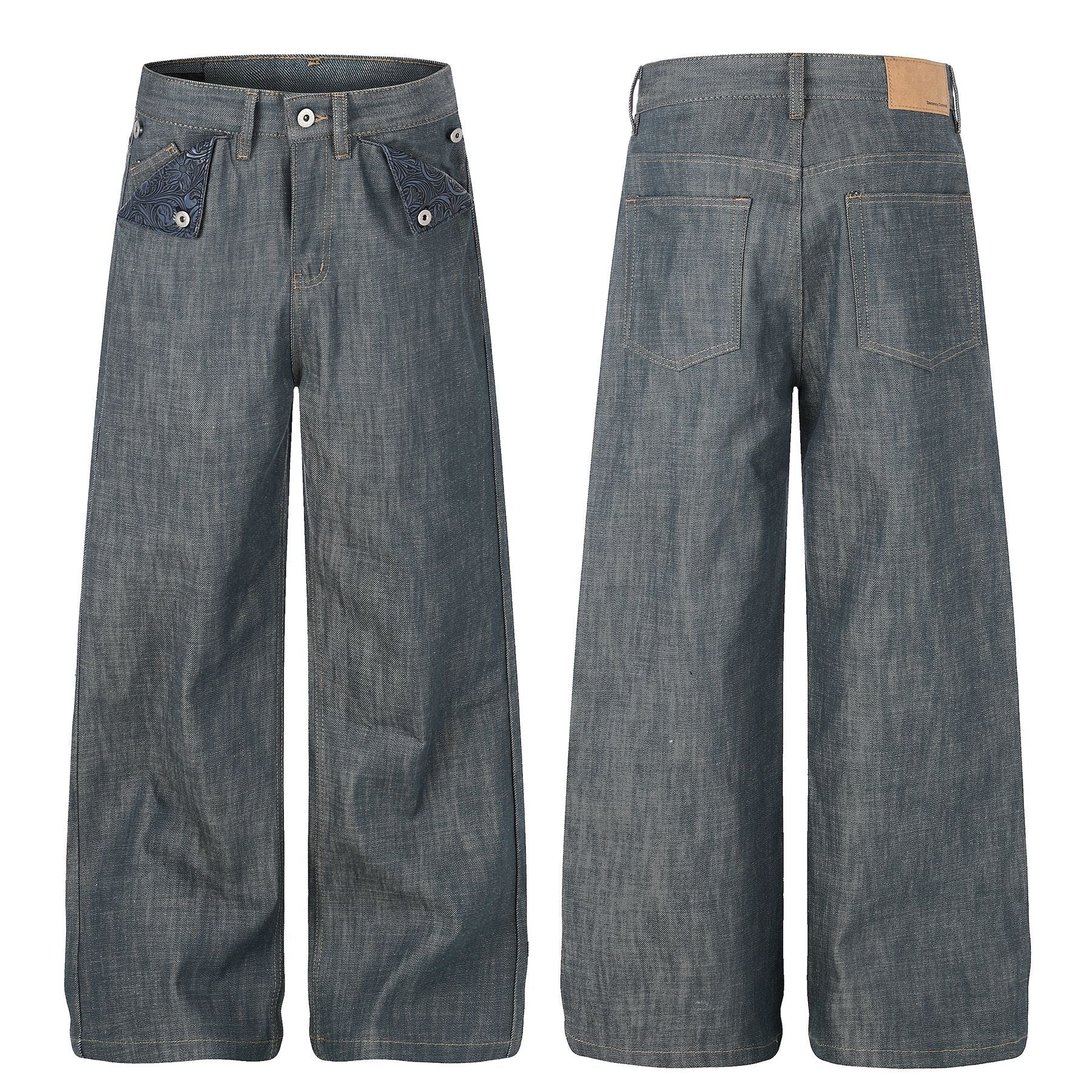 Loose Fit Cotton Denim Jeans Lake Green