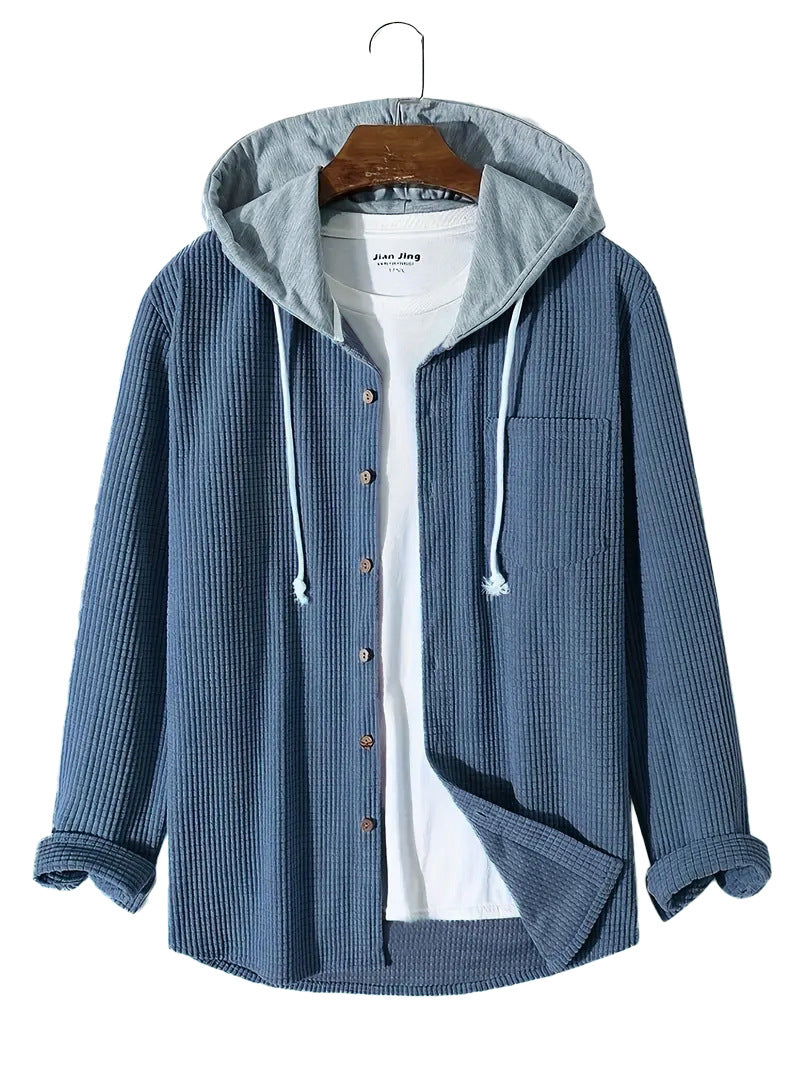 Mens Waffle Knit Hooded Sweatshirt