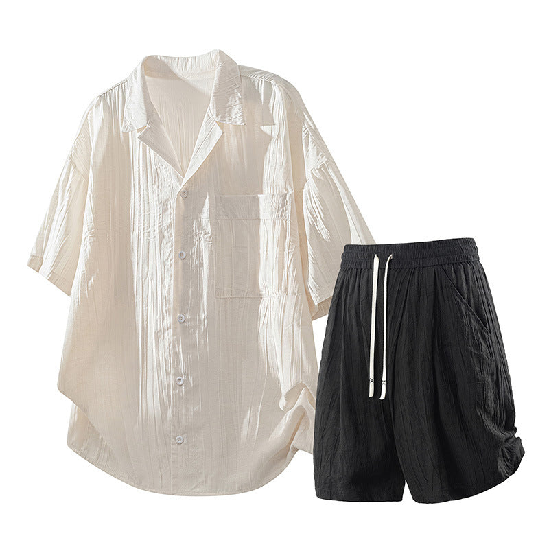 Mens Summer Casual Shirt Shorts Set