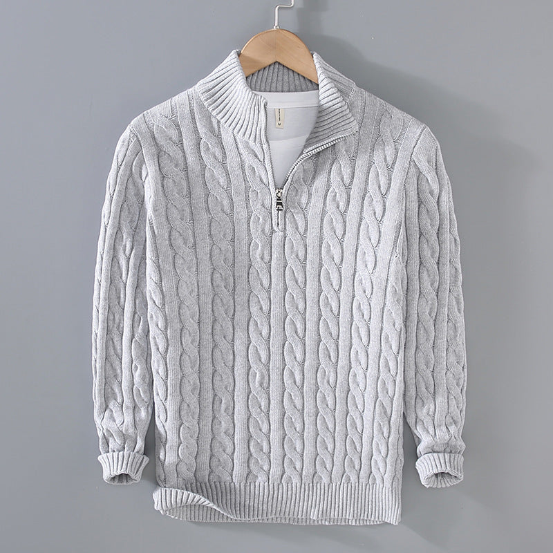 Half-High Collar Thick Coarse-Knit Men's Sweater