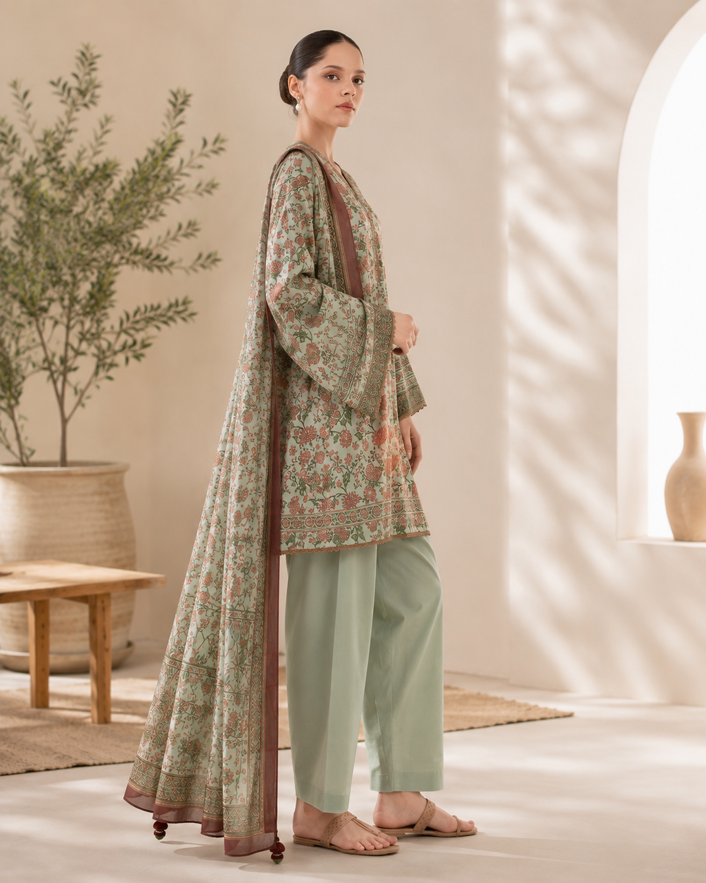 REHMAN Women’s Premium Floral Lawn 3-Piece Suit – Mint Blossom Edition