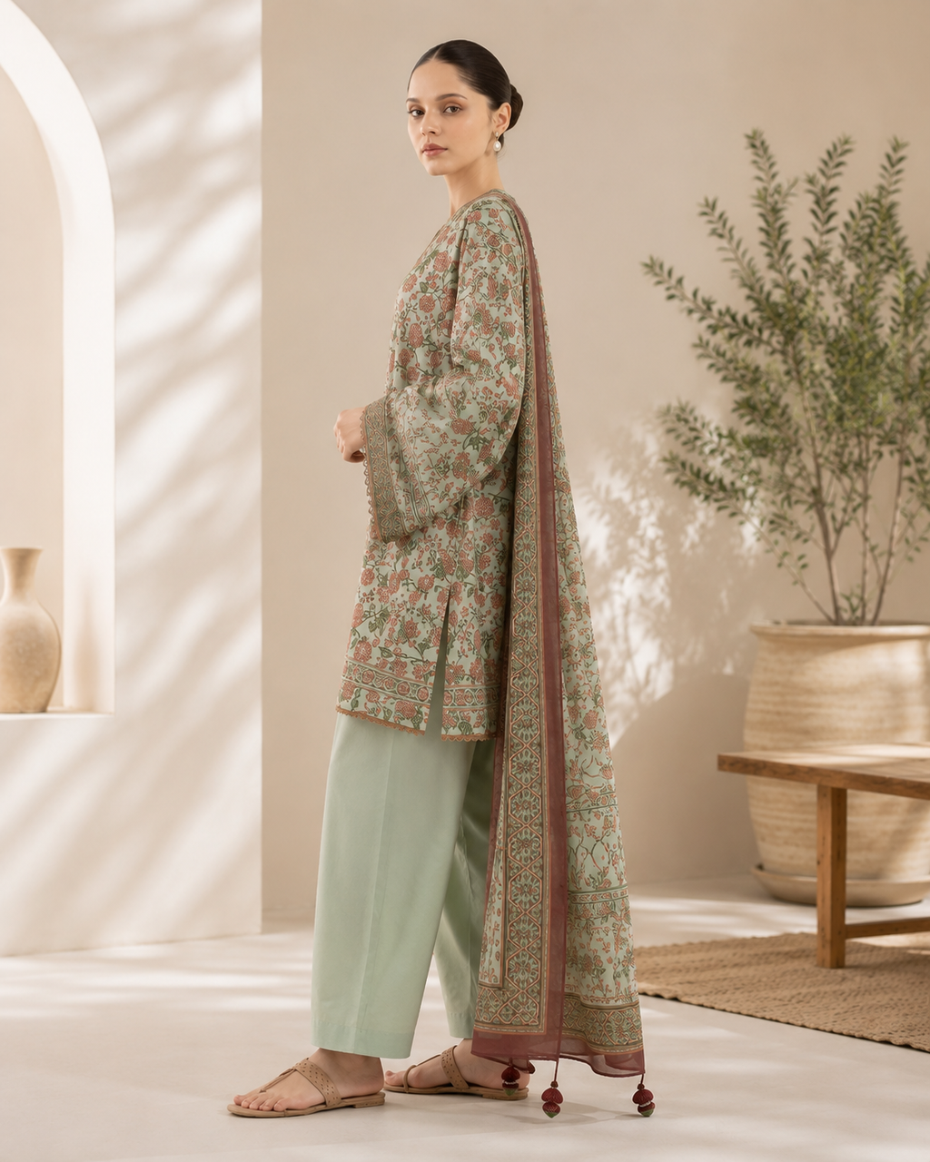 REHMAN Women’s Premium Floral Lawn 3-Piece Suit – Mint Blossom Edition