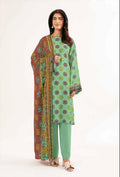 REHMAN GREEN FLORAL PRINTED LINEN 3 PIECE SUIT FOR WOMEN