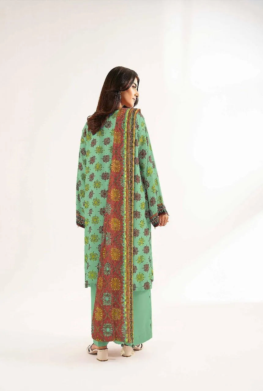 REHMAN GREEN FLORAL PRINTED LINEN 3 PIECE SUIT FOR WOMEN