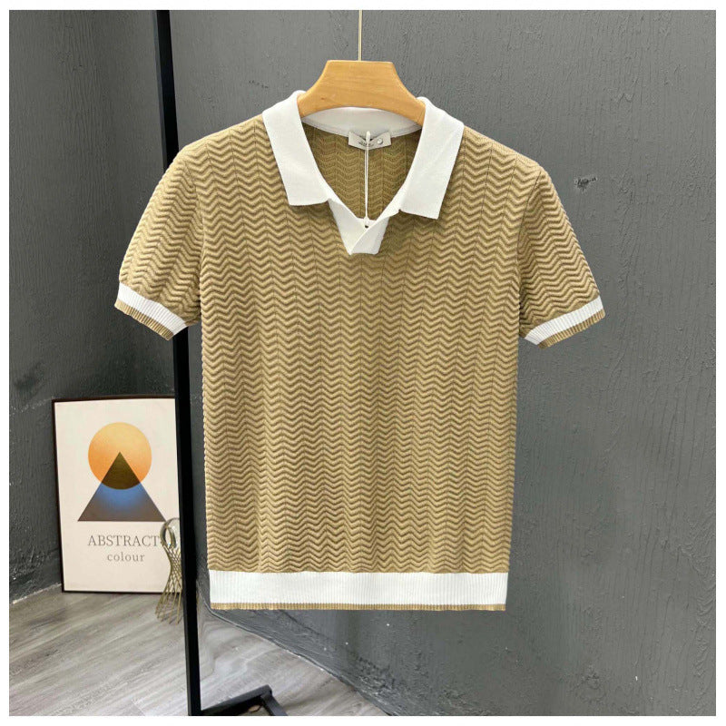 Mens Contrast Color Knitted Polo Shirt