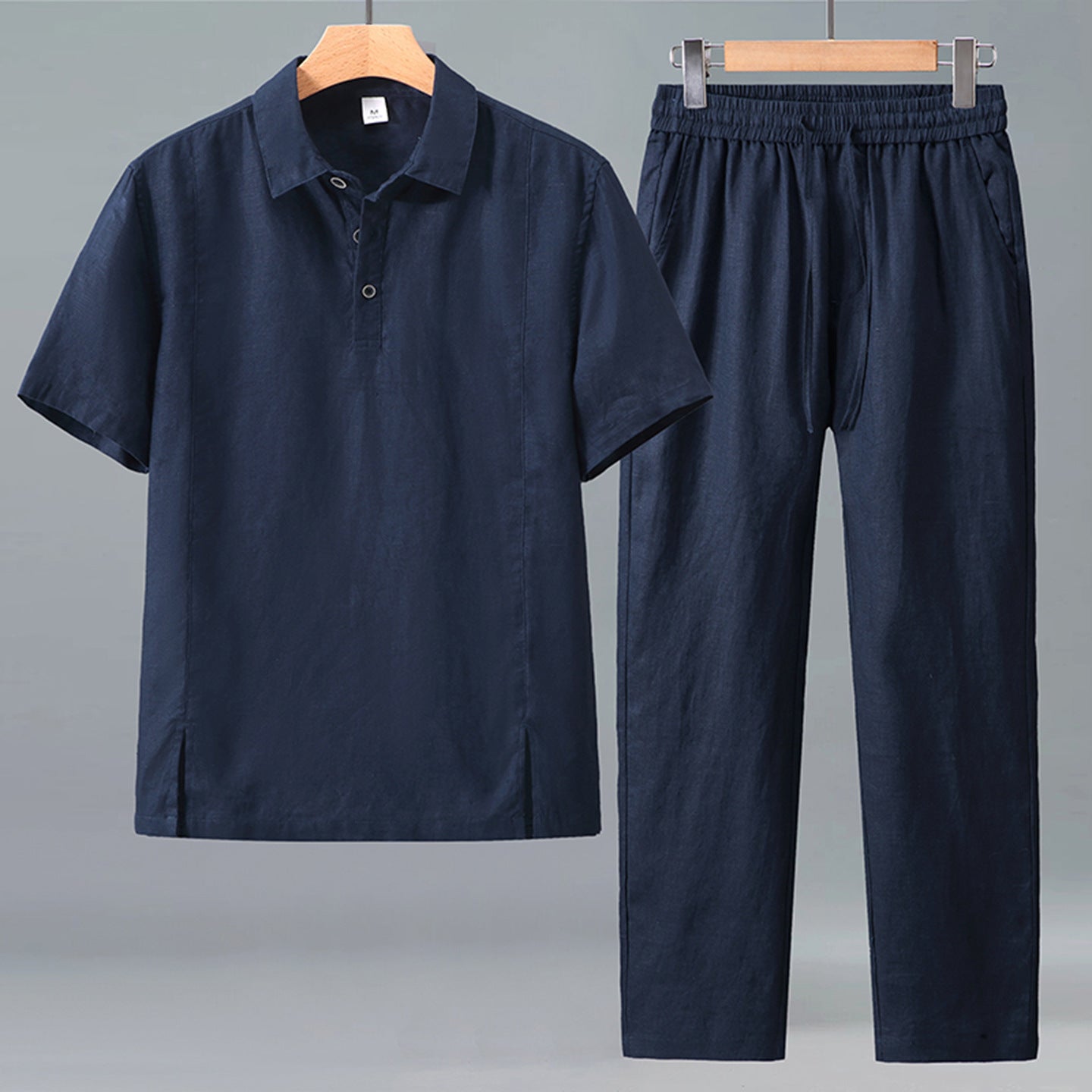 Mens Linen Polo Shirt and Pants Set