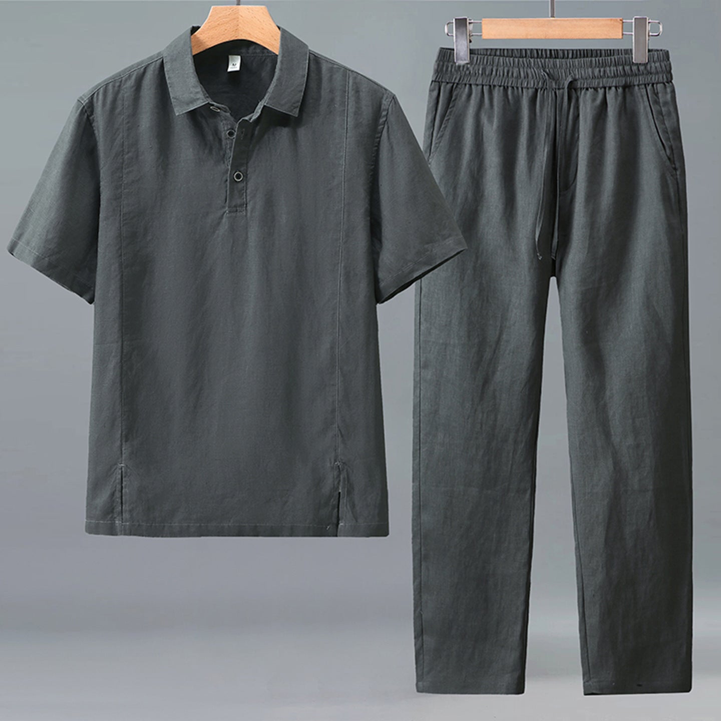 Mens Linen Polo Shirt and Pants Set