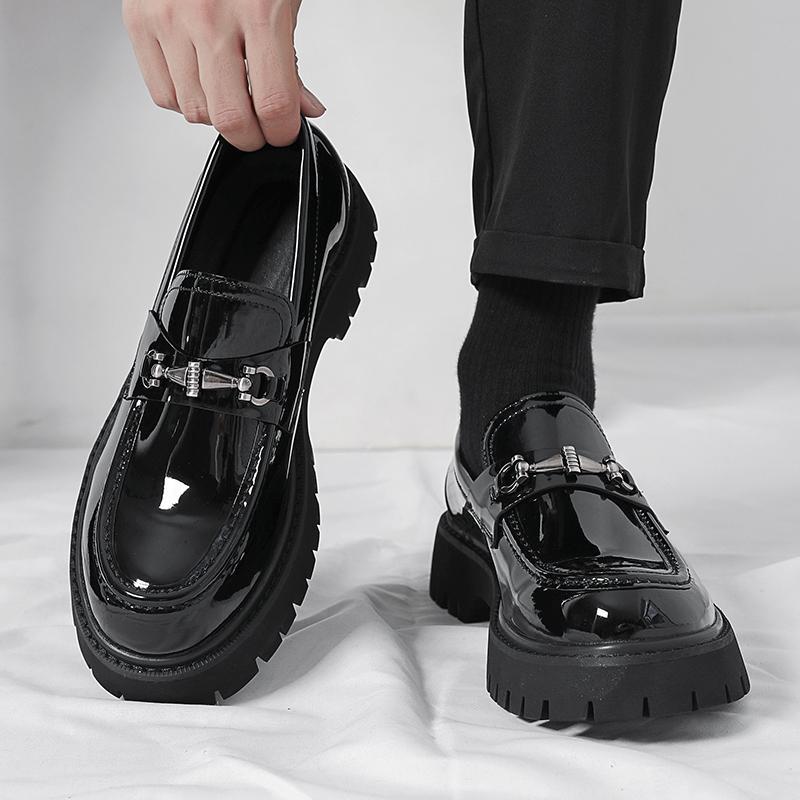 Men's Height Increasing Leather Loafers Patent Leather Casual Shoes