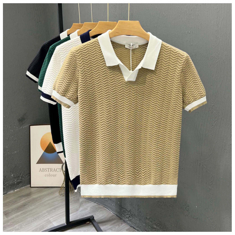 Mens Contrast Color Knitted Polo Shirt