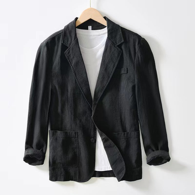 Men's casual loose single-layer cotton and linen jacket