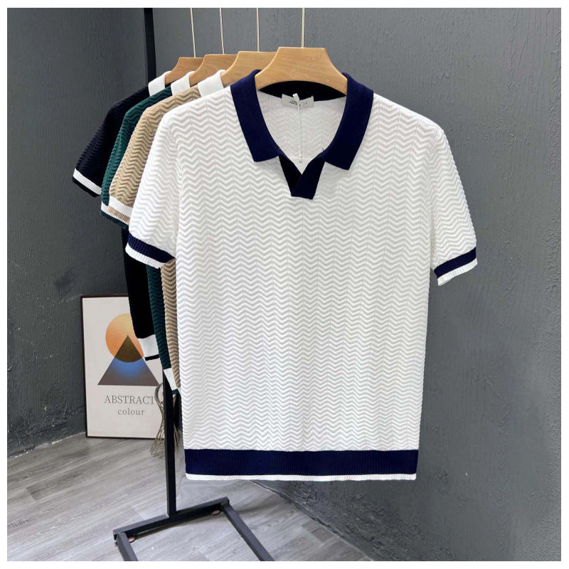 Mens Contrast Color Knitted Polo Shirt