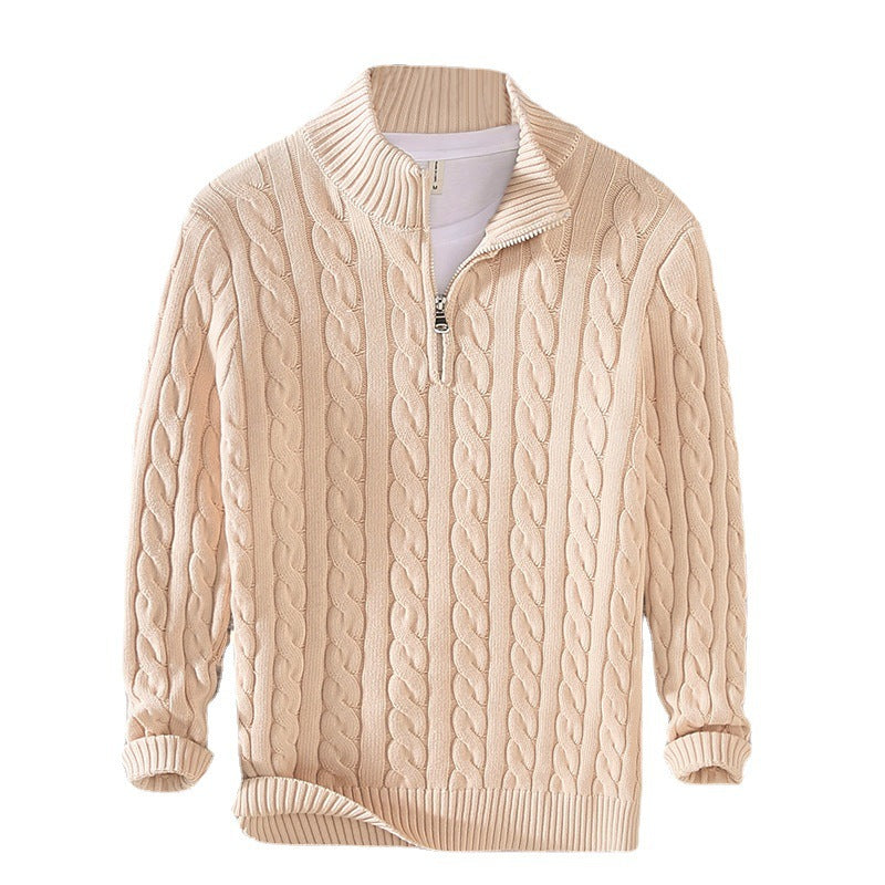 Half-High Collar Thick Coarse-Knit Men's Sweater