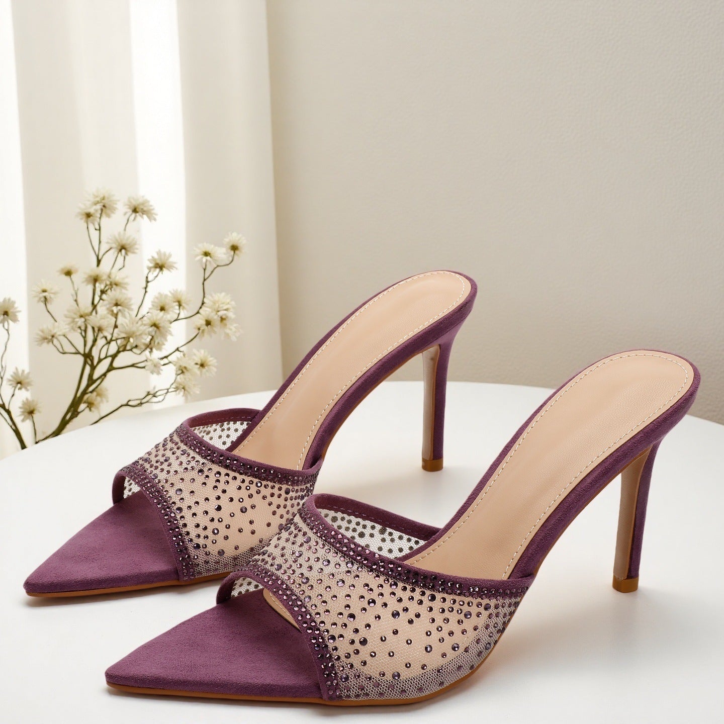 Rhinestone Pointed Toe High Heel Sandals
