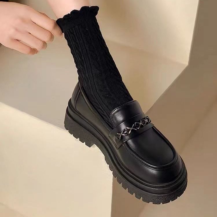 Womens Mary Jane Leather Flat Shoes