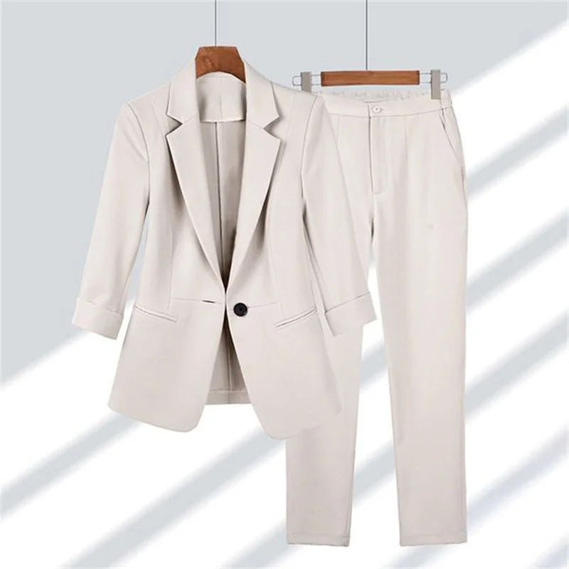 Women Two Piece Suit Set 2025 Spring Summer Simple Solid Color Slim Fit Blazer and Pants Set