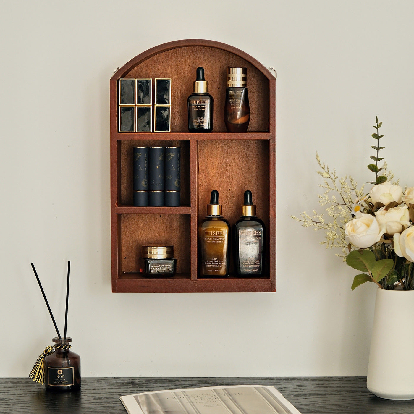 Solid Wood Desktop Storage Organizer with Drawer