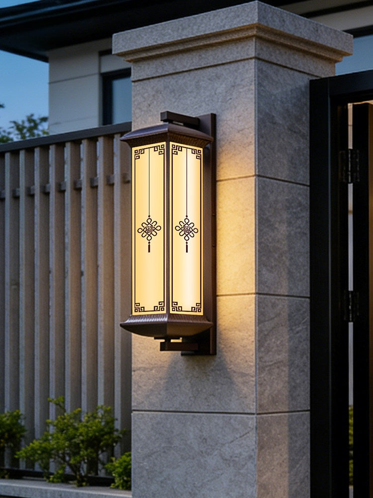 Solar Powered Outdoor Wall Light with Chinese Design