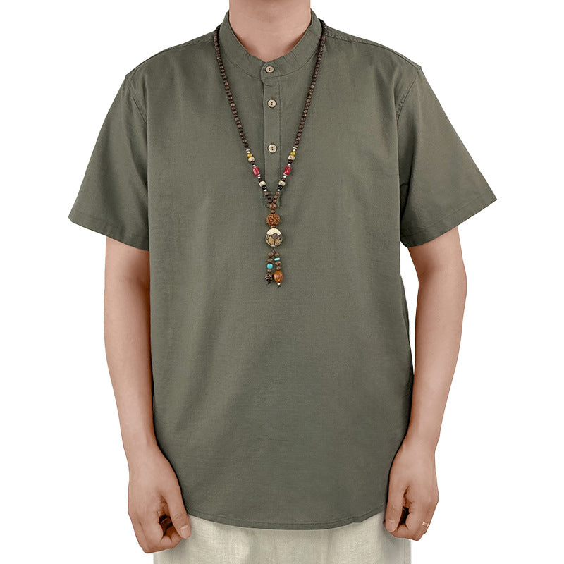 Mens Linen Blend Short Sleeve Polo Shirt