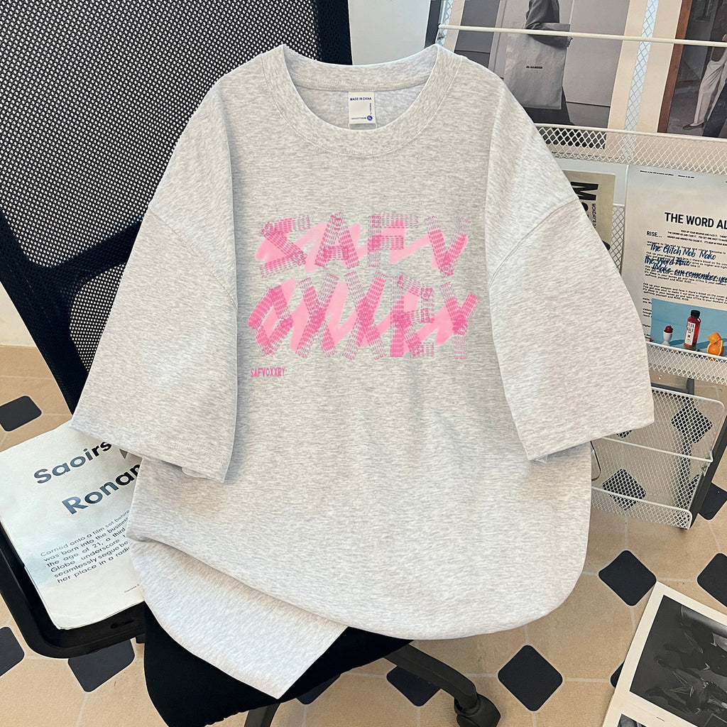 Letter Print Heavyweight Cotton T-Shirt