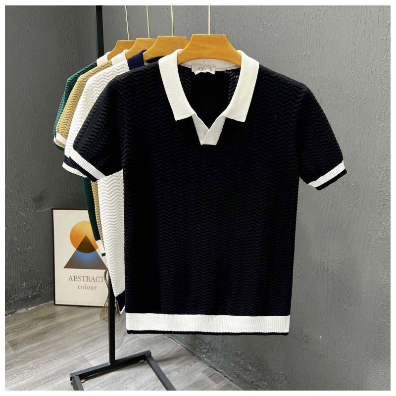 Mens Contrast Color Knitted Polo Shirt